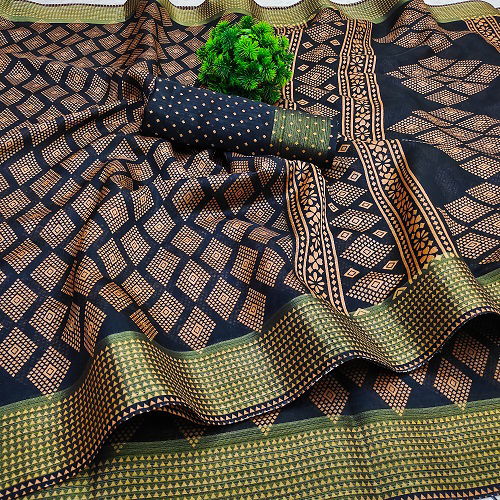 Zari Patta Gold 4 Handloom Regular Wear Wholesale Printed Sarees
